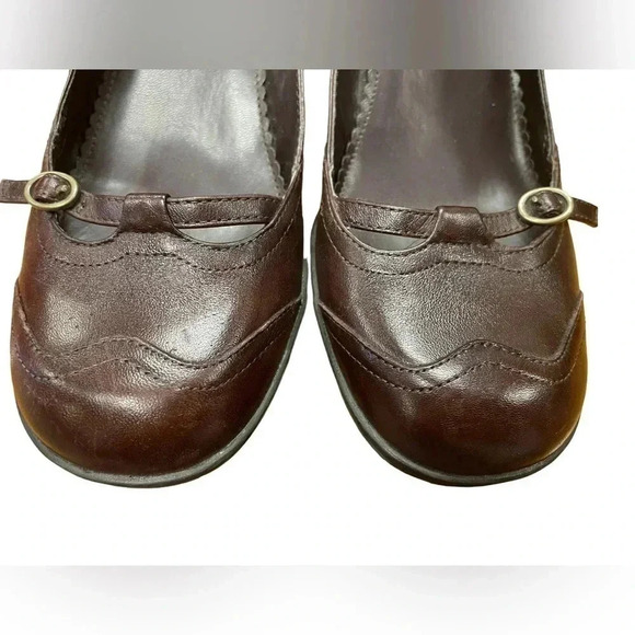 Aldo  Leather Square Toe Wedge Heel Mary Jane Shoe Size 7.5/38 - Picture 3 of 8